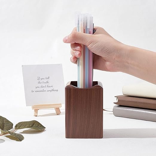 Wood Pen & Pencil Holder for Desk, 2 Pack – Brush Caddy (2 Pack Walnut Color) - Image 6