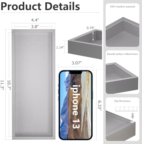 ZHWS Bathroom Vanity Tray for Toilet Tank, Perfume, Jewelry, Candle, Makeup, Decorative Tray, Kitchen Tray Counter Organizer for Soap Dispenser, Coffee Table Silver 11.3”L x 4.4”W x 1.14”H - Image 6