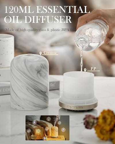 Essential Oil Diffuser - 2.4 MHz Ultrasonic Ceramic Diffuser with Pulse/Continuous Mist & 3 Night Light Modes, Waterless Auto-Off, Silent Aromatherapy Diffuser for Home, Office, Gifting & Home Decor - Image 6