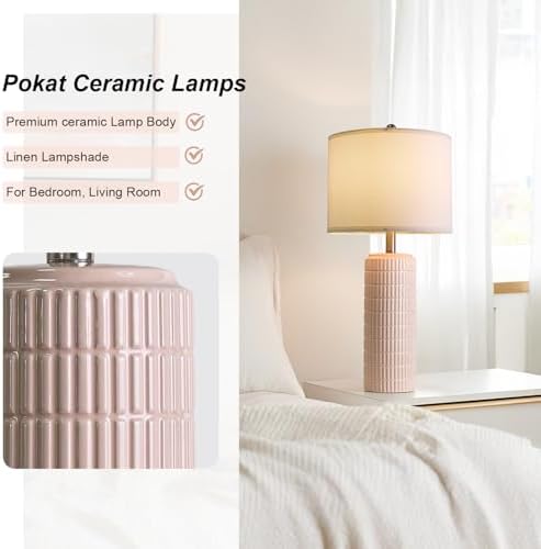 PoKat 27.5" Pink Ceramic Table Lamps for Girls Room Set of 2, Modern Bedroom Lamps, Bedside Lamps for Night Stands Living Room, Cute Lamps Pink Decor, Nightstands Desk Nursery - Image 7