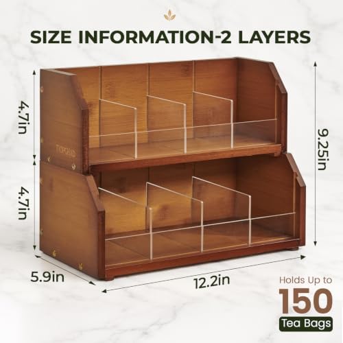 TIOPGHAD 2-Layer Stackable Bamboo Tea Bag Organizer Storage Holder, Brown - Image 6