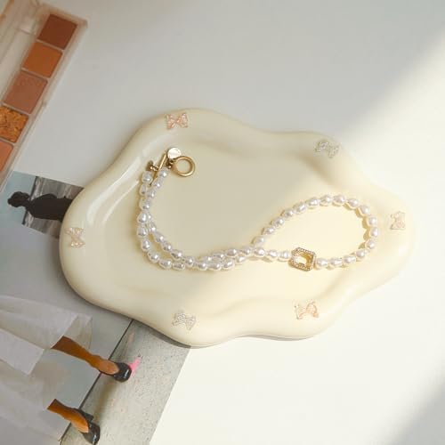 Jewelry Dish Trinket Tray for Women, Ring Dish Holder, Unique Cloud Shape Ceramic Plate Cute Things Vanity Aesthetic Room Decor Mother's Day Birthday (Bow Cream) - Image 6