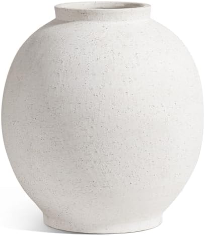 White Ceramic Vase - Large 10.8 Inch Round Floor Vase for Centerpieces, Farmhouse Flower Vases, Rustic Minimalist Home Decor (Sandstone White) - Image 6