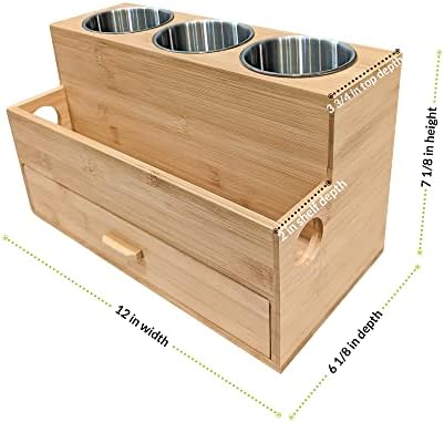 Harzen Brothers Hair Tool Organizer- Bamboo, Blow Dryer Holder, Bathroom Countertop, Vanity Caddy Storage Stand for Accessories, Makeup, Toiletries - Image 6