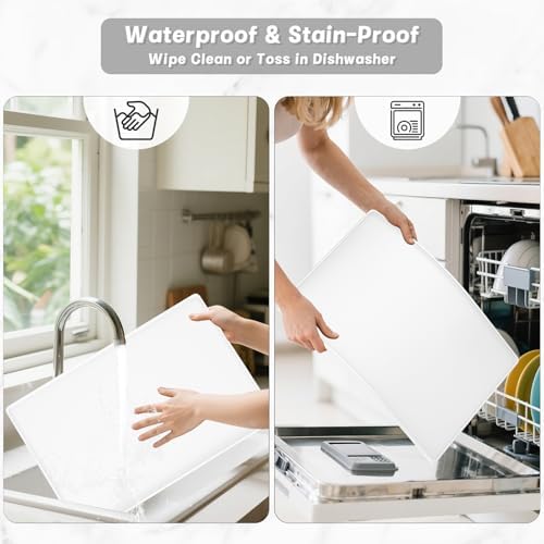 Rnivvi Silicone Coffee Mat, 12" x 19" Waterproof Raised Edge Coffee Bar Mats for Espresso Machine Station Accessories, Heat Resistant Dish Drying Pad for Kitchen Counter, Rubber Bar Decor Pad, White - Image 7