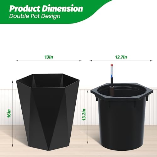 Garvee 16" Tall Planters Set of 2, Self-Watering Planter, Outdoor Planters - Image 6