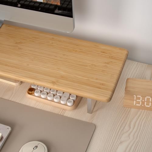 Bamboo Monitor Stand Riser, Natural Desk Shelf with Acrylic Legs - Image 6