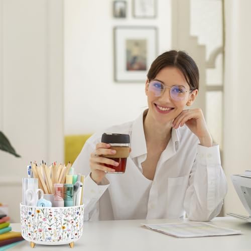 SKYDUE 360 Degree Rotating Desk Organizer, Dual-Purpose Pencil Pen Holder for Desktop, Desk Pen Organizer with 5 Slots, Office Supplies, Pencil Cup for Office, School, Home - Image 7