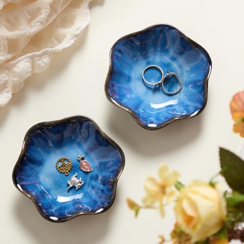 Teenyyou 8 Pcs Ceramic Jewelry Dish Bulk Small Trinket Tray, Blue - Image 6