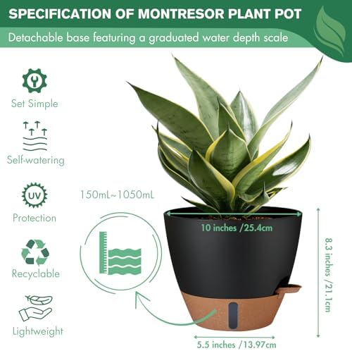 2 Pack 10 inch Self Watering Planters, PP Plastic Plant Pots for Outdoor - Image 6