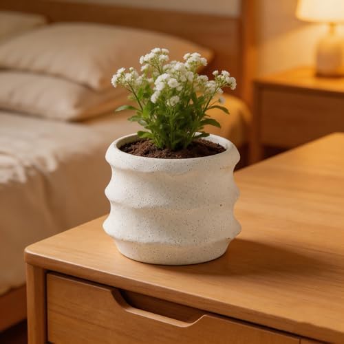 White Speckled Ceramic Planter, 5.5 Inch Irregular Coil Design Flower Pot, Modern Unique Textured Granular Finish Small Pot for Indoor Plants, Succulents, Cactus, and Home Office Decor Gift - Image 7