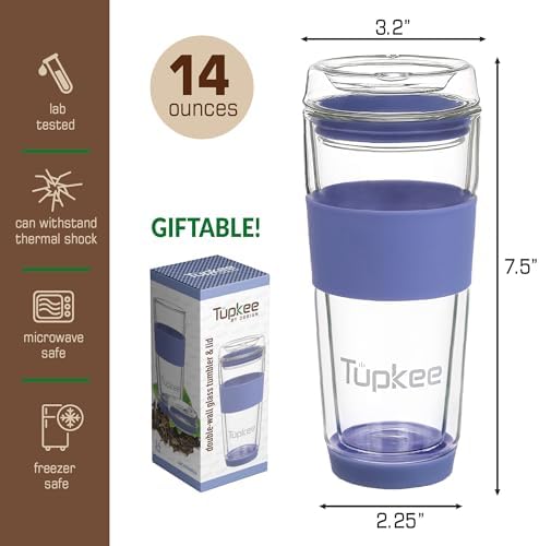 Double Wall Glass Tumbler, 14-Ounce Glass Travel Coffee Mug - 2 Pack - Image 6