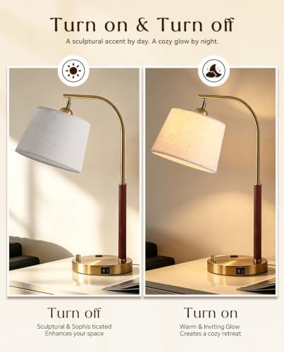 Vintage Table Lamp with USB Ports & AC Outlet, Solid Wood Desk Lamp - Image 6