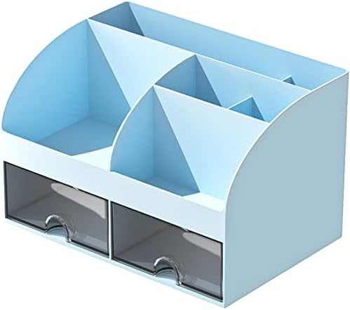 COMFYROOM Desk Organizer with 6 Compartments and 2 Drawers, Plastic Makeup Organizer, Pen Holder for Desktop Storage, Desk Organization for School, Home, Office Supplies (Blue) - Image 6