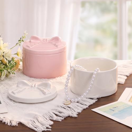 Hipiwe Ceramic Jewelry Box with Bow-knot Lid, for Nightstand Vanity Decor - Image 7