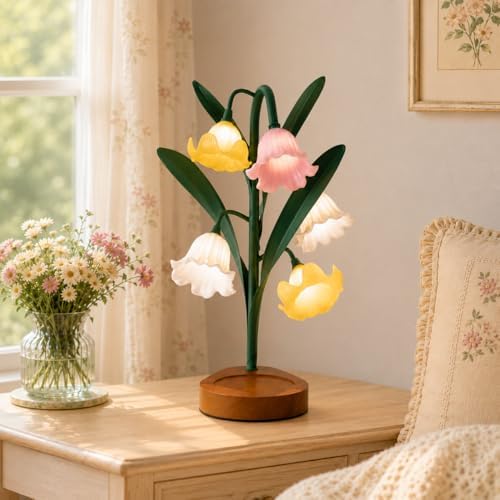 Flower Table Lamp, LED Warm Reading Bedside Vintage Lily of The Valley Night Light, Kawaii Decorative Bedside Lamp for Living Room Bedroom Home Decoration, Ideal Housewarming Birthday Gift - Image 7