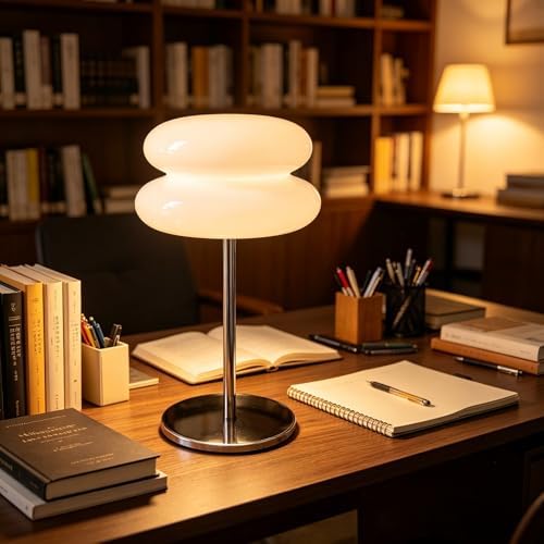 Bedroom Mushroom lamp, Medieval Modern Bedside Table lamp, dimmable Retro Egg Tart Headlight, Unique Home Mushroom Decoration Aesthetic Lovely Living Room Desk lamp (White) - Image 7
