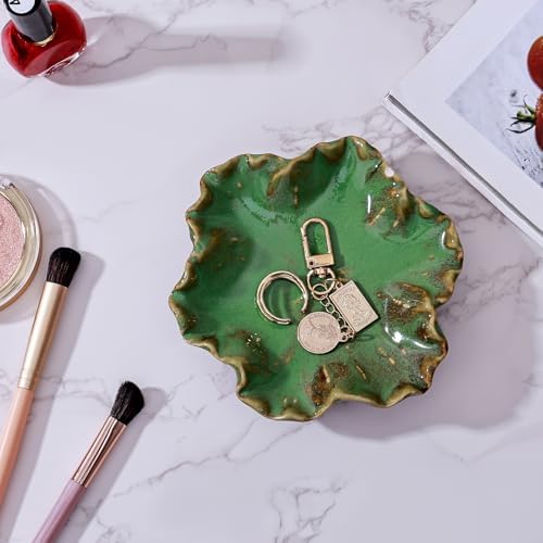 Ceramic Jewelry Dish - Petal Shaped Ring Holder & Key Bowl, Handcrafted Decorative Bowl for Vanity, Dresser, or Entryway, Cute Room Decor & Unique Gift for Women (Kiln Turned Green) - Image 7