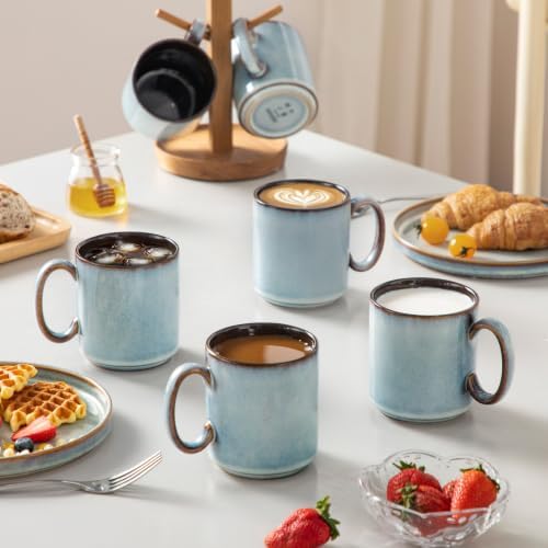 vancasso ONION Ceramic Coffee Mugs Set of 6, 16 Oz Coffee Cups for Latte, Cappuccino, Tea & Hot Cocoa, Artisan Modern Style for Coffee Bar, Home & Kitchen, Microwave & Dishwasher Safe, Light Blue Gray - Image 6