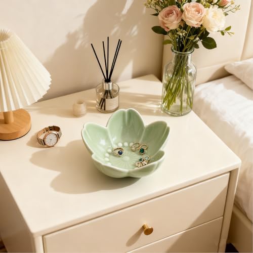Ceramic Flower Ring Dish, Small Decorative Jewelry Tray, Trinket Tray for Bathroom Nightstand, Gift for Women (Green) - Image 7