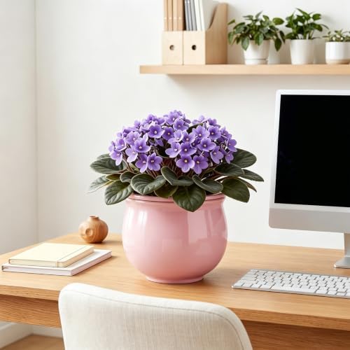 8 Inch Ceramic Self Watering Planter with Absorbent Inner Pot, Pink - Image 7