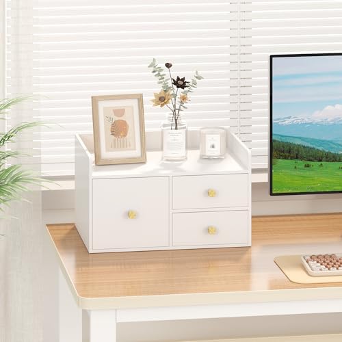 Bamboo Desk Organizer - Stackable, No Assembly Required, Ideal for Office/Home Use - Perfect for Toiletries, Stationery, Accessories. (White, Square drawer to the left of the fence) - Image 7