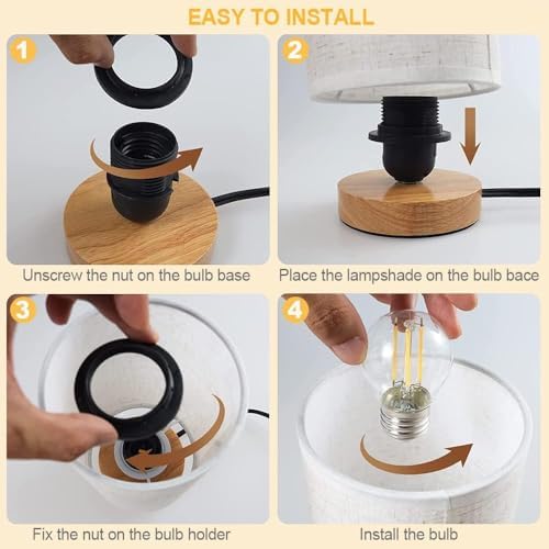 3-Color Adjustable Bedside Table Lamp for Bedroom Set of 2,Minimalist Wood Base&Round Fabric Shade,Cozy Lighting Nightstand Boho Lamp,Reading Desk Night Stand Light for Room,Office,kitchen,Nursery - Image 7