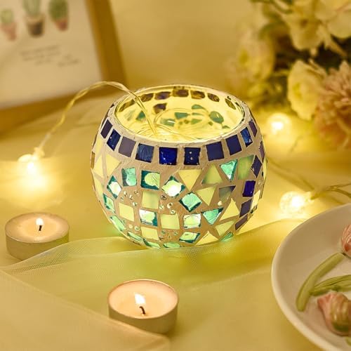 WEBEEDY 2 Sets Mosaic Glass Candle Holders Romantic Mosaic Candle Holders Making for Tealight Multicolor Candles Holder Making Kits with Instruction for Beginner Adult Home Table Decor,3.9x3 Inch - Image 5