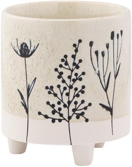 Napco Imports Decorative Home or Garden 3.5 Inch Indoor or Outdoor Footed Flower Pot Planter White and Beige Berry Spray by Napco