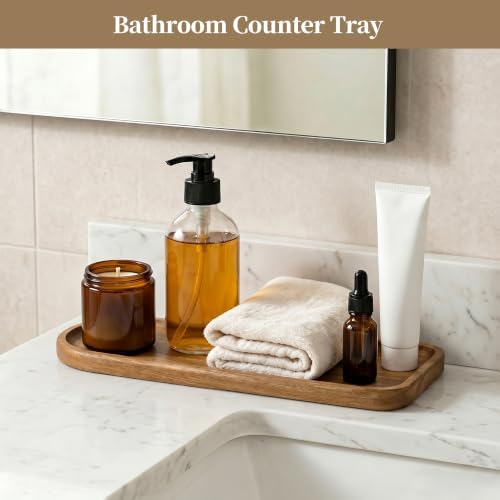 Small Wooden Tray | Acacia Wood Tray for Vanity, Bathroom Counter, Coffee Table & Toilet | Perfect for Jewelry, Remote, Keys & Catch All | Mini Charcuterie Board Serving Platter (Racetrack-Shaped) - Image 7