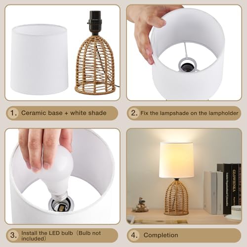 EJIAXIN Rattan Lamp Boho Lamps Set of 2-13.75" Mini Farmhouse Table Lamp Rustic End Table Decorative Small Lamps for Small Spaces Bedroom Nightstand Living Room Reading Desk Side Table Lamp - Image 7
