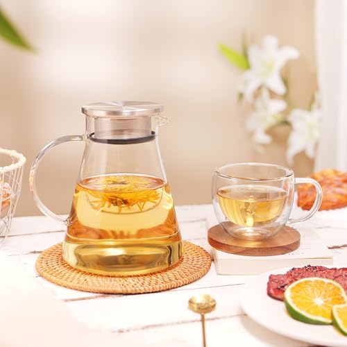 CNGLASS 30.5oz/900ml Glass Teapot Stovetop Safe,One-Touch Clear Tea Kettle,Blooming and Loose Leaf Tea Maker - Image 6