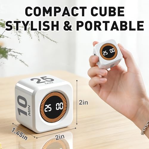 Rotating Timer Cube for Productivity — 5/25/10/50 Minutes Preset, Digital Gravity Sensor Desk Visual Timer for ADHD, Silent Mode, Ideal for Office, Study, Kitchen & Kids (White) - Image 6