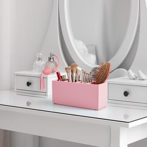 Bivvclaz Pencil Pen Holder for Desk, Wooden Office Desk Organizers and Accessories with 4 Slots for Countertop, Makeup Brush Holder Organizer for Bathroom Vanity, Silverware Caddy for Party, Pink - Image 7