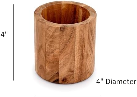 NIRMAN Acacia Wood Pencil/Pen Holder for desk, Round Desktop Organizer for Desk Multi Purpose Use for Home School Office Supplies (4" x 4" x 4") - Image 5
