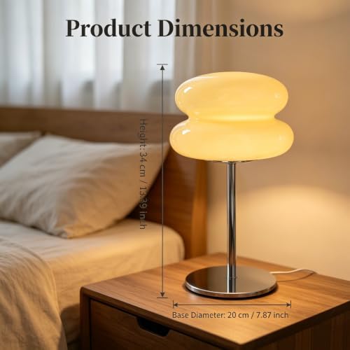 Mushroom Lamp for Bedroom,Mid Century Modern Lamp for Nightstand, Dimmable Retro Egg Tart Bedside Small Lamps,Unique Home Mushroom Decor Aesthetic Cute Table Lamps for Living Room (cream yellow) - Image 7