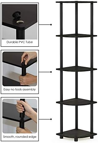 Furinno TURN-N-TUBE Corner Shelf Set of 2, 5-Tier Corner Bookshelf, Open Storage Shelves, for Organization and Storage, Living Room, Home Office, Garage, Espresso - Image 6