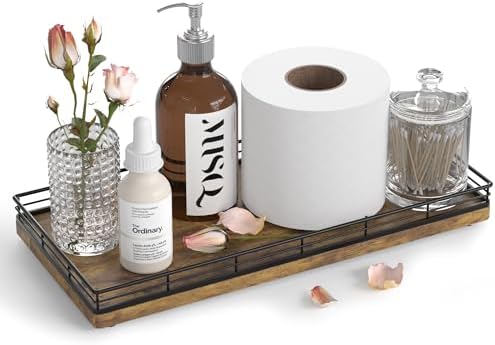Bathroom Toilet Tank Tray, 13" Wood Storage Basket Back of Toilet Basket Organizer, Vanity Tray for Perfume Makeup Candle Kitchen Counter Coffee Table Bar Decor Rustic - Image 6