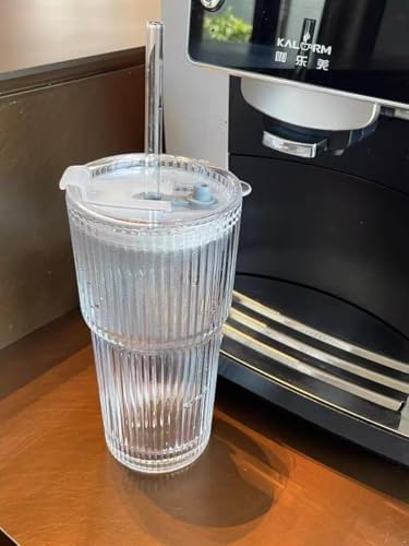 20oz Ribbed Glass Tumbler with Straw & Lid – 2 Pack Iced Coffee Cups,Glass Mug for Cold & Hot Beverages Travel Cup for Smoothies, Tea, and Juice - Image 4