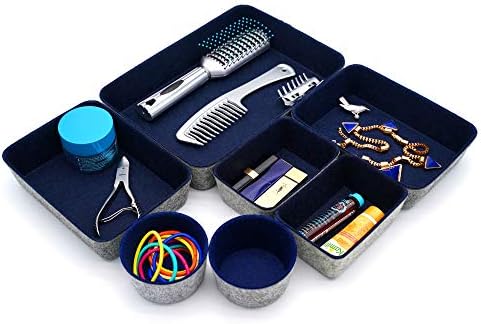 Welaxy 7 Piece Felt Desk Drawer Organizer Storage Bin Navy Catchall Tray - Image 6