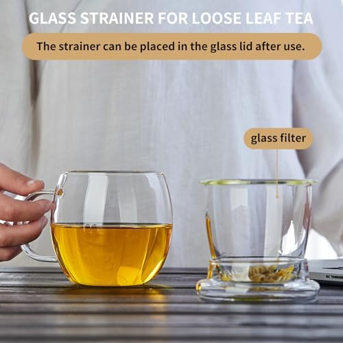 DOPUDO Glass Tea Cup with Infuser and Lid, 17oz/500ml Large Borosilicate Teacup for Loose Leaf Tea, Blooming Tea - Image 6