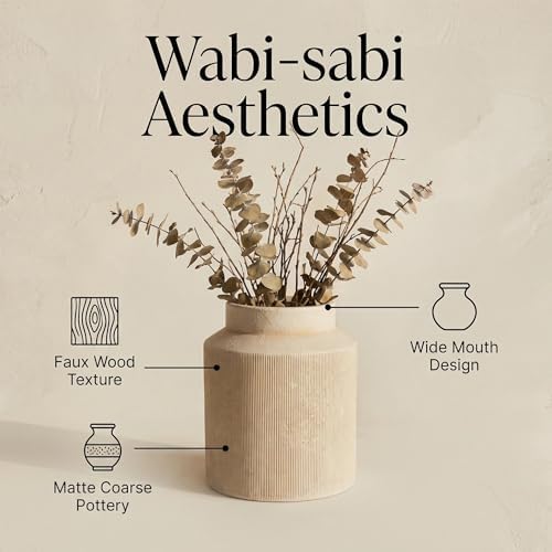 Rustic Terracotta Flower Vase, 7.5 Inch Aged Off-White Ceramic Pot for Dried Arrangements, Farmhouse Boho Centerpiece for Living Room, Entryway, Airbnb & Shelf Decor - Image 7