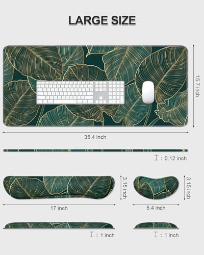 Auhoahsil Large Mouse Pad with Wrist Rests for Keyboard & Mouse, Thick Soft Ergonomic Memory Foam Wrist Supports, Big & Long Desk Mat 35.5 x 15.7 in, for Office Gaming Computer, Tropical Leaf - Image 7