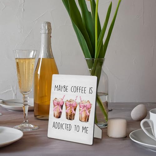 Coffee Bar Sign, Coquette Pink Bow Coffee Wooden Stand Sign 5"X7", Ice Espresso Signs Decorations for Cafe Coffees Station Shop Home Kitchen Table Desk Decor(5x7 Inch) - Image 6