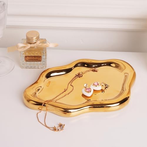 Lynagert Cloud Trinket Dish, Chubby Jewelry Tray, Ceramic Jewelry Ring Trinket Dish for Rings Earrings Necklace Organizer, Mother's Day Thanksgiving Christmas Birthday Bridesmaid Gifts (Golden) - Image 7