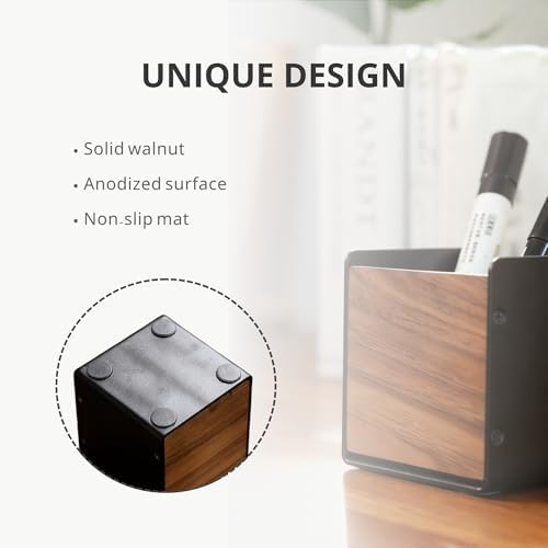 muso wood Walnut & Aluminum 1 Slot Pen Holder for Desktop - Image 7