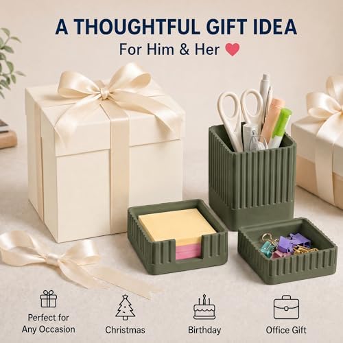 Green Desk Organizer Accessories Set, with Pen, Clip and Sticky Note Holder - Image 7