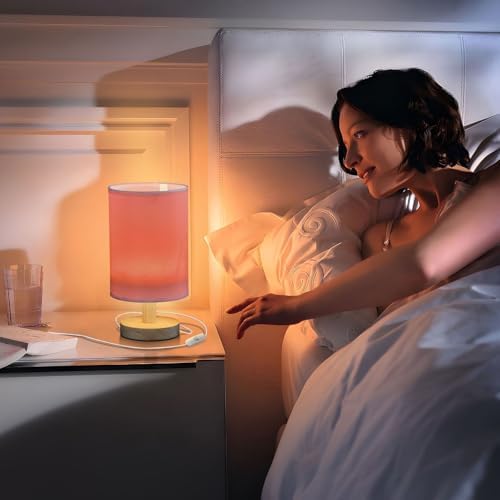 DOMIKING Light Red Pattern Bedside Table Lamp for Bedroom Small Lamps for Nightstand Lamp with USB Ports Desk Lamps for Living Room Nursery Dorm Office Party - Image 7