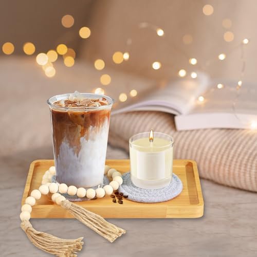 Wooden Candle Tray Holder 11 * 6.5 * 0.8 Inch Rectangular Decorative Serving Trays for Coffee Table Centerpiece Home Decor Wood Table Tray for Kitchen Counter with Beads Decor and 2 Coasters - Image 5