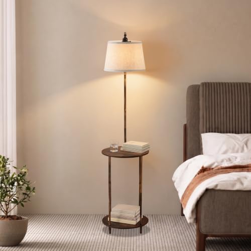 Floor Lamp with Table, 2-in-1 Side Table Floor Lamp with Linen Shade - Image 7